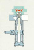 4.The plunger tip moves up and the molten metal goes into the die.