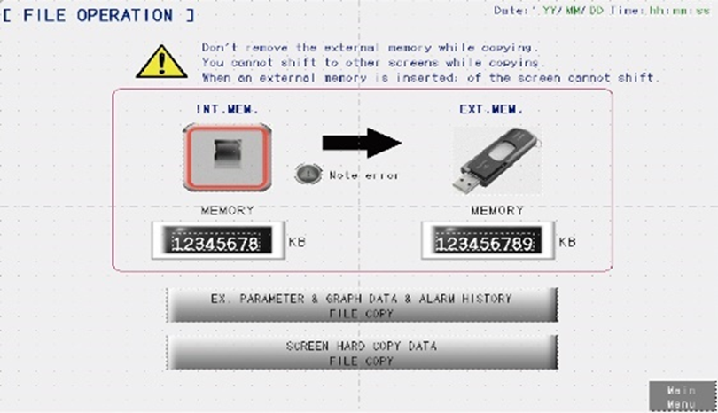 Data can be retrieved as a CSV file to a USB memory